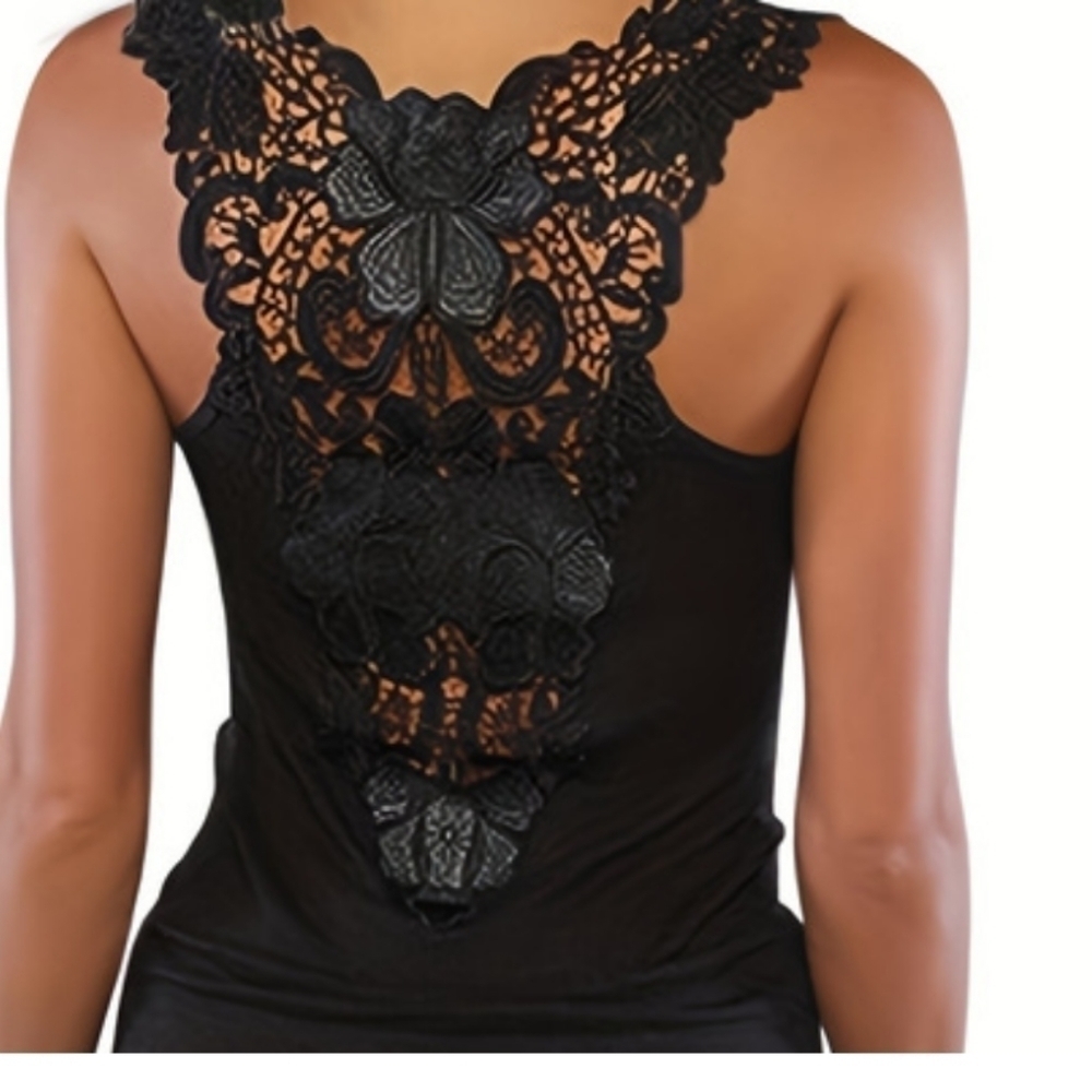 WOMEN'S Black Lace Back Tank Top in Sizes S-L